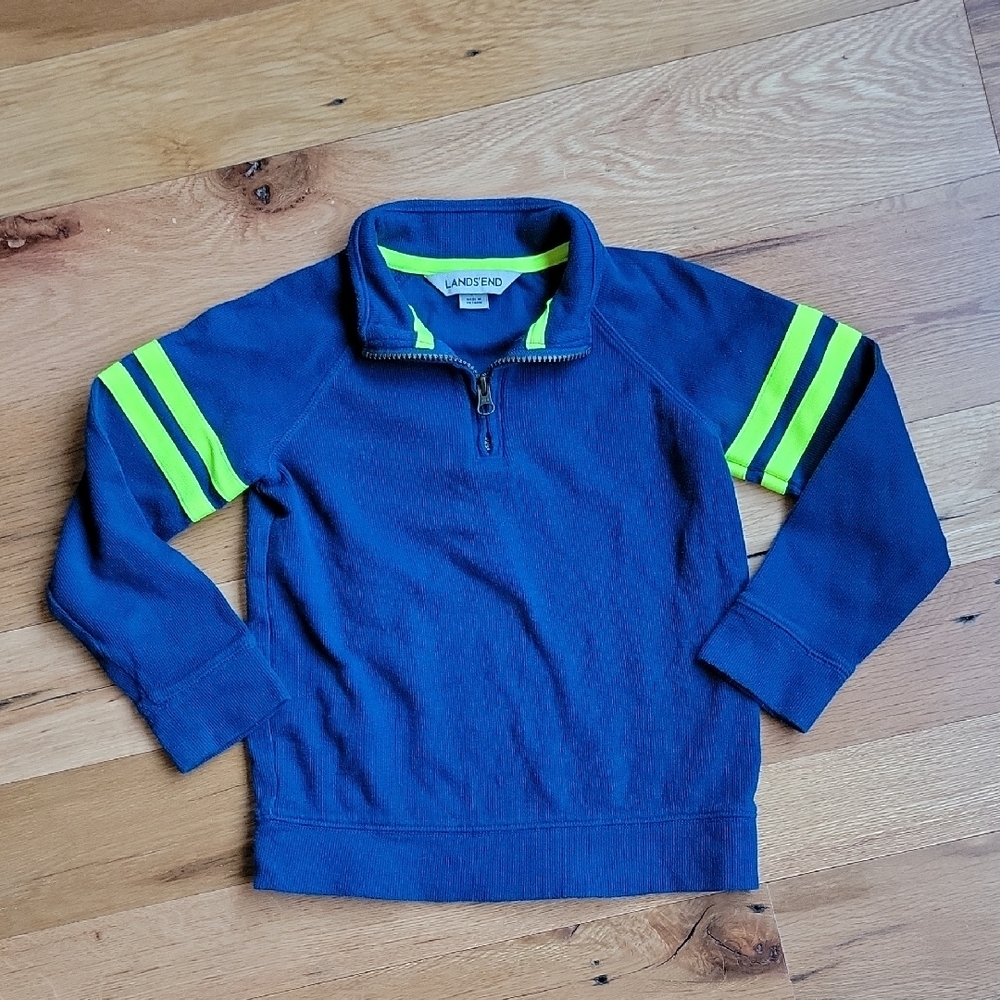 Lands' End Blue Quarter-Zip Pullover with Neon Stripes